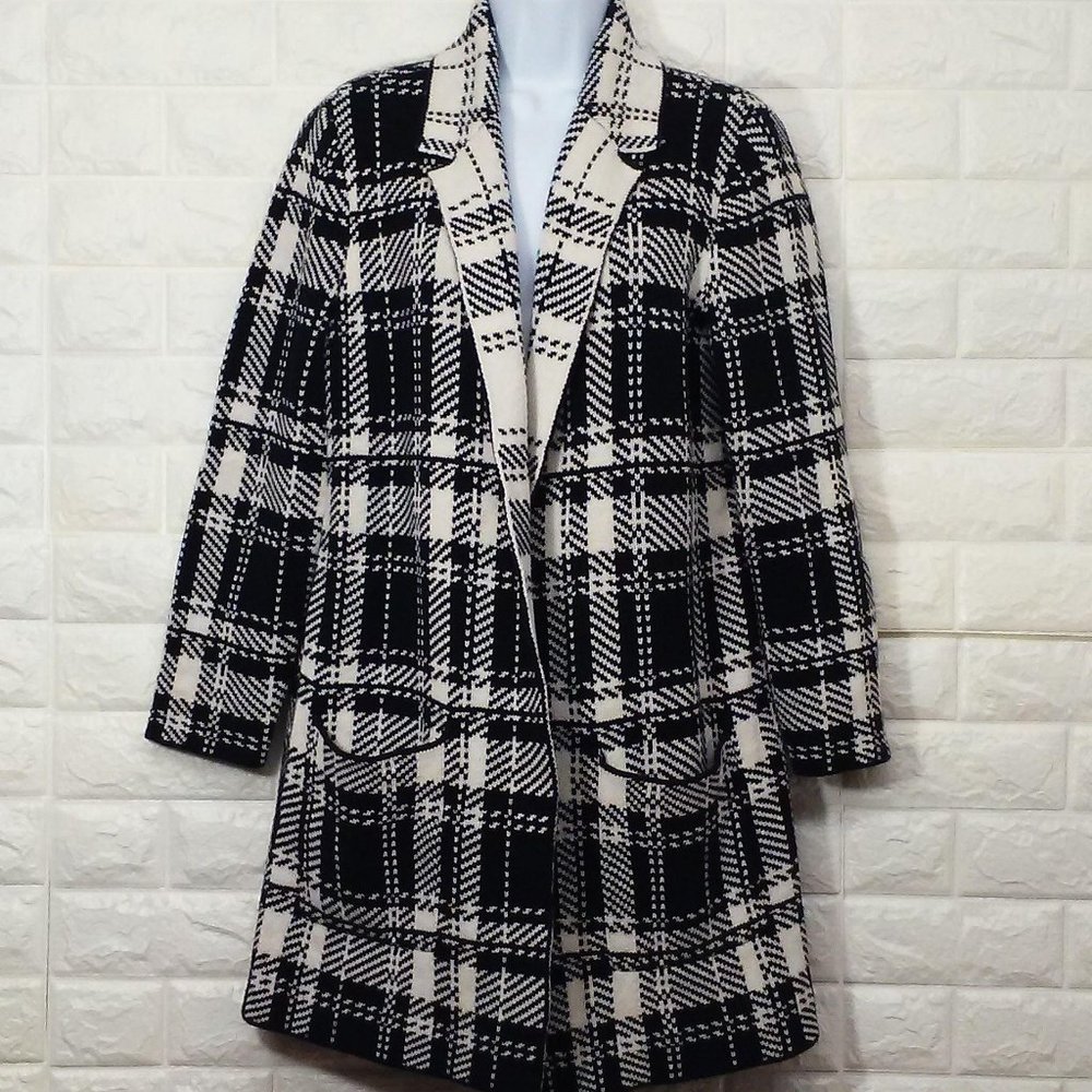 CHAPS Plaid Checked Sweater Coat Womens Sz-M Cotto